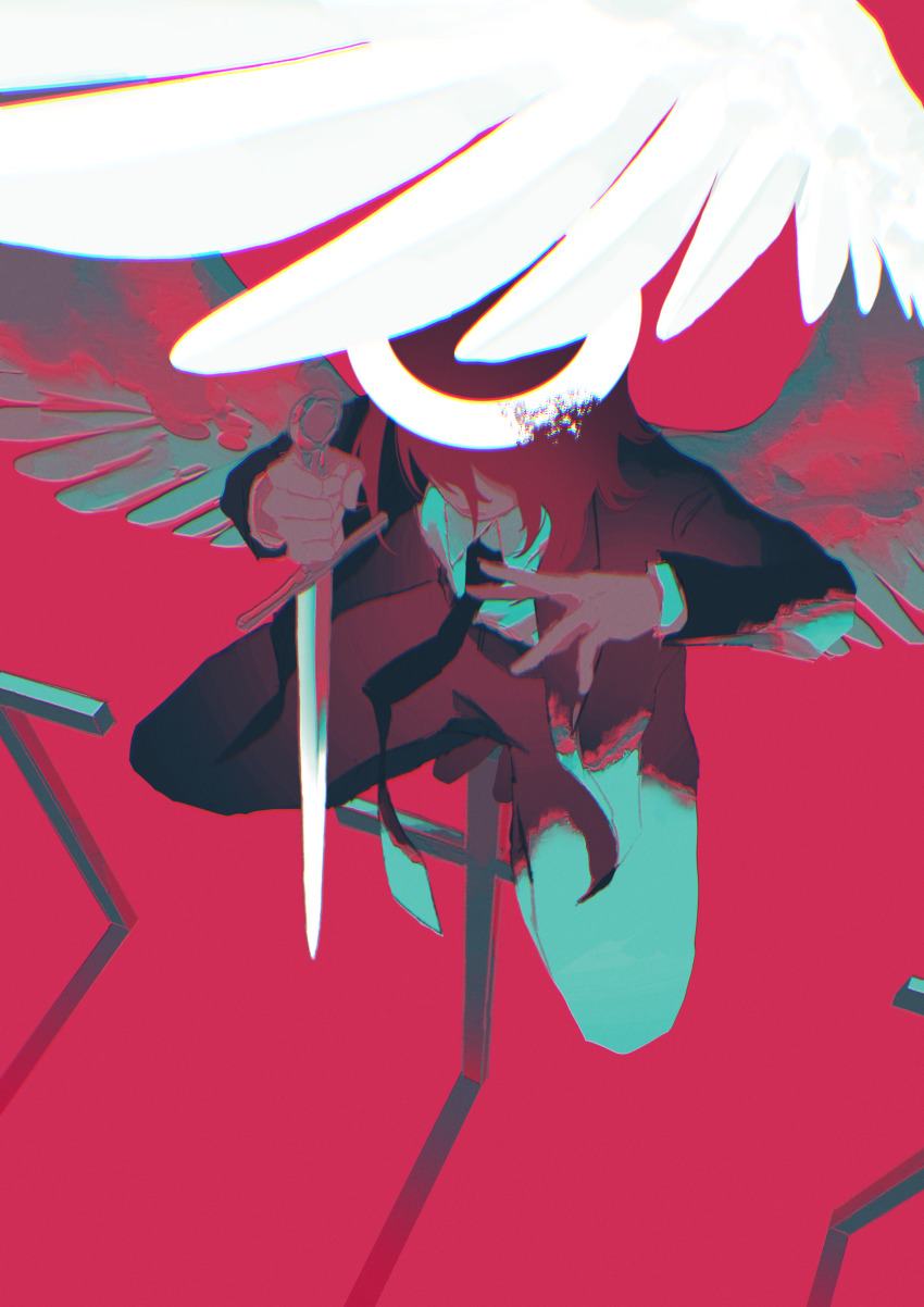 1boy, absurdres, angel_devil_(chainsaw_man), black_jacket, black_necktie, black_pants, black_suit, chainsaw_man