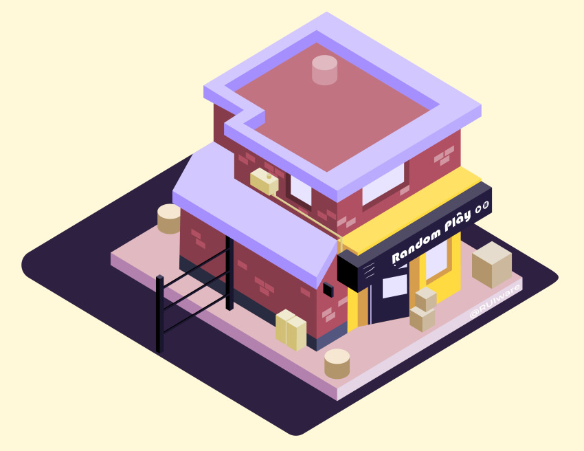 absurdres, box, building, commentary, english_commentary, fence, highres, isometric