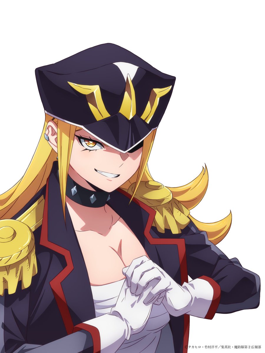 1girl, blonde_hair, breasts, choker, cleavage, collarbone, gloves, hat