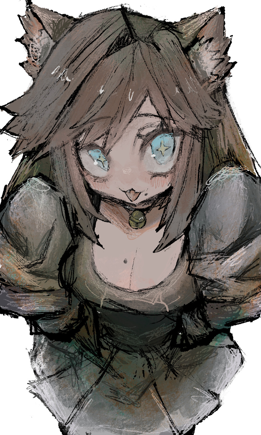 +_+, 1girl, absurdres, ahoge, animal_ears, bell, blue_eyes, breasts