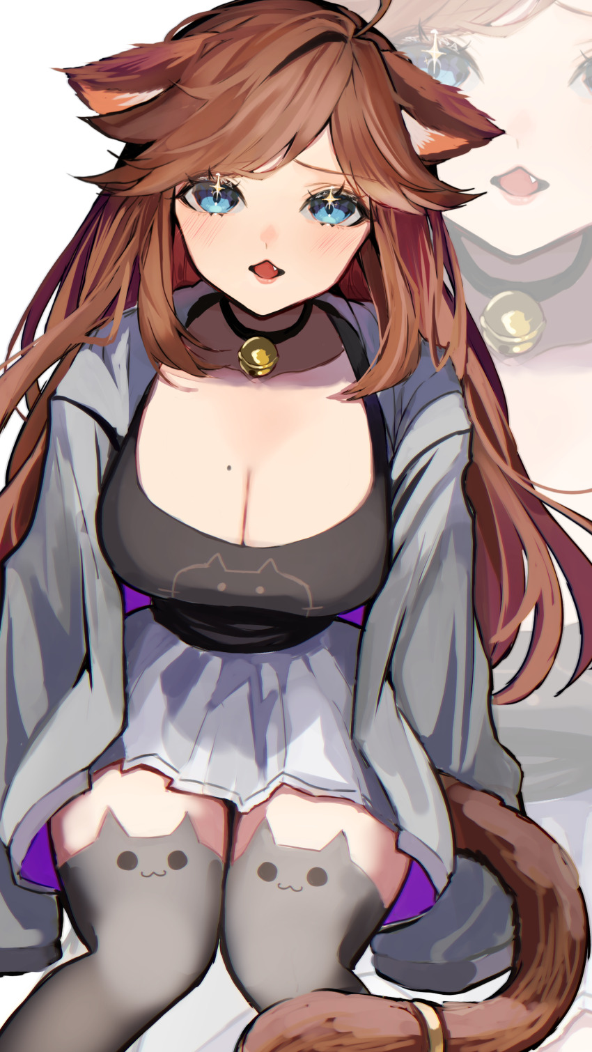 +_+, 1girl, absurdres, animal_ears, bell, black_choker, blue_eyes, breasts