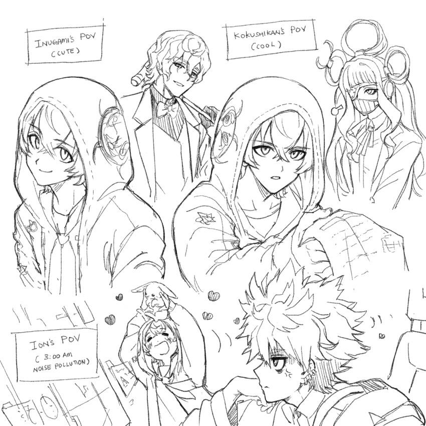 2boys, 2girls, anger_vein, angry, animal, biohazard_symbol, cane, coat