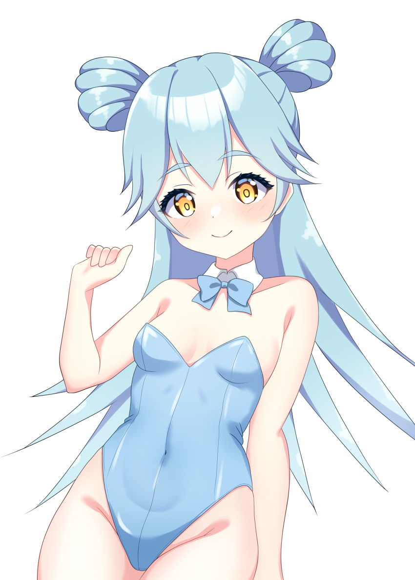 1girl, absurdres, aqua_bow, aqua_bowtie, aqua_hair, aqua_leotard, bare_shoulders, bow