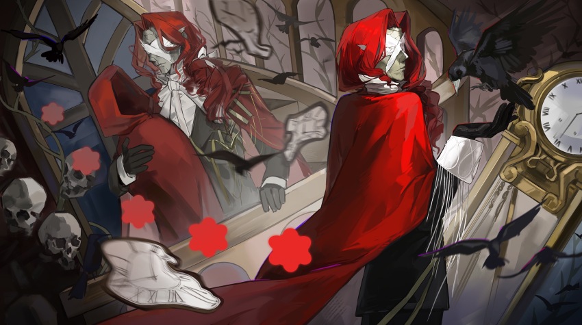 2girls, absurdres, aleph_(a_feast_of_imagery)_(reverse:1999), aleph_(reverse:1999), bird, black_bird, black_gloves, black_jacket