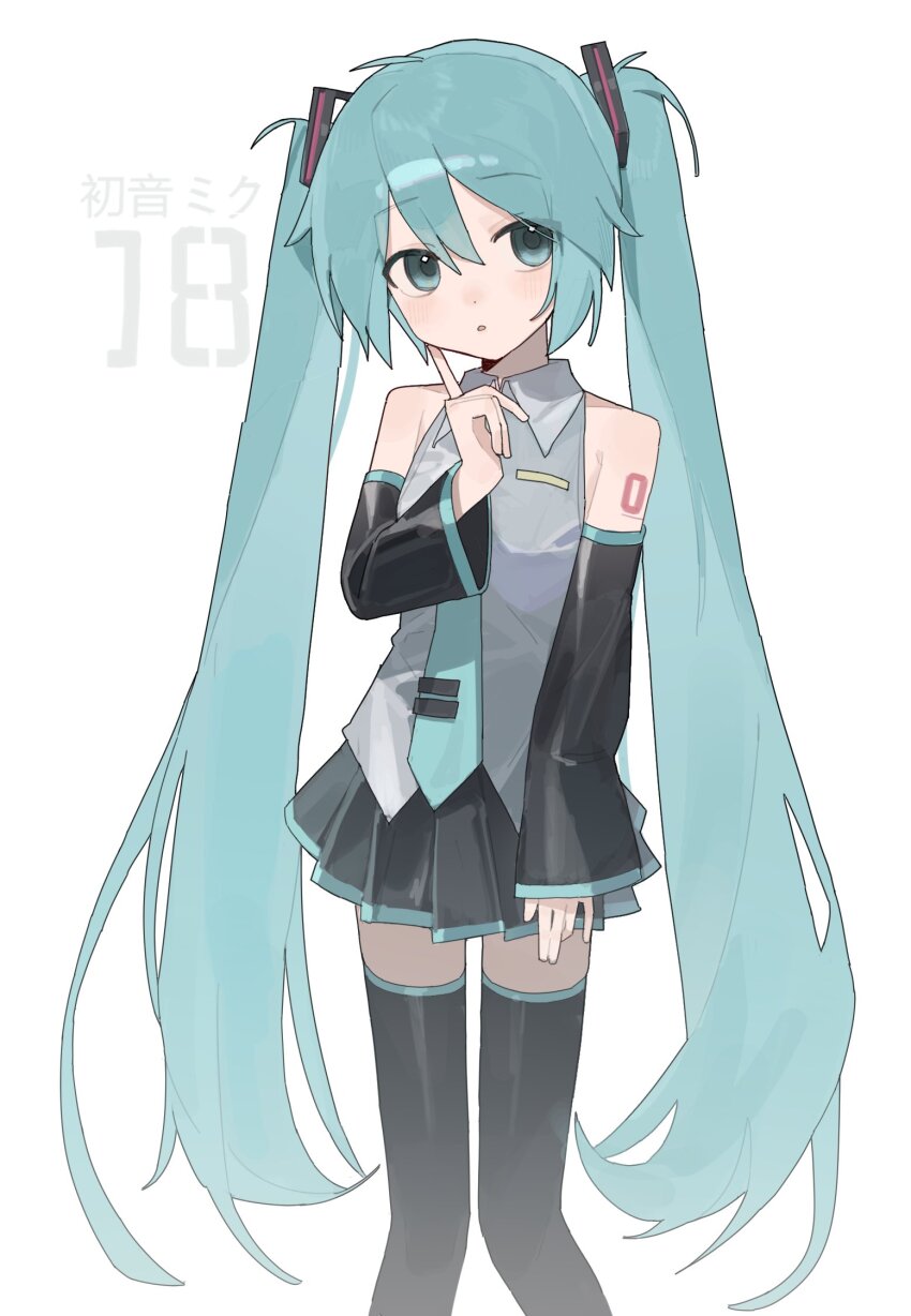 1girl, ahoge, ar2a, armpit_crease, bare_shoulders, black_skirt, black_sleeves, black_thighhighs