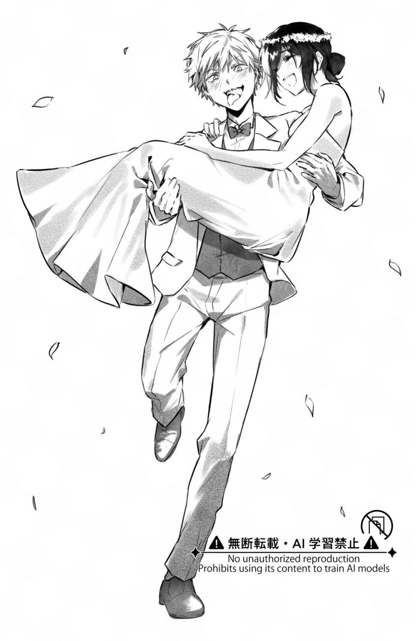 1boy, 1girl, arm_around_shoulder, bare_arms, bare_shoulders, blush, bow, bowtie