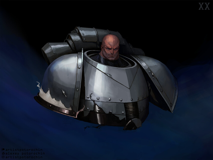 1boy, absurdres, alpha_legion, alpharius, armor, artist_name, artstation_logo, artstation_username