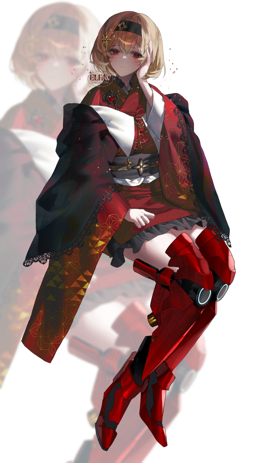 1girl, absurdres, blonde_hair, blush, breasts, brown_hair, elfav, gloves