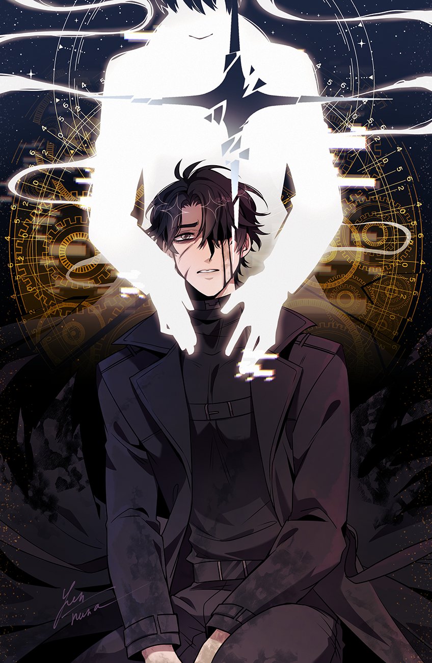 2boys, bags_under_eyes, black_coat, black_eyes, black_hair, blood, bloody_tears, coat