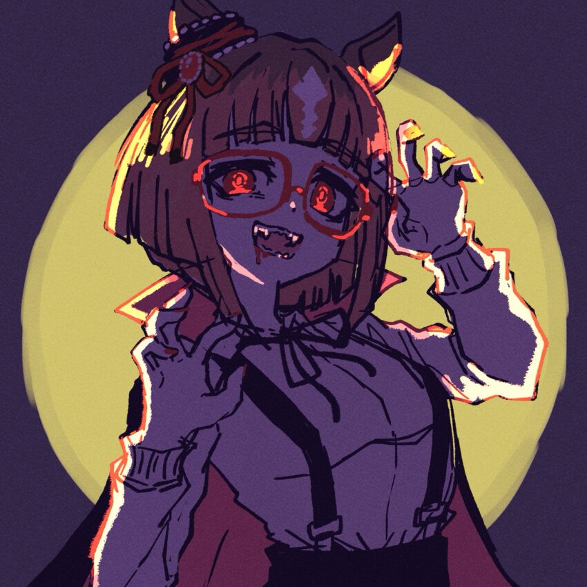 1girl, animal_ears, bow, breasts, brown_hair, cloak, ear_ornament, ear_ribbon