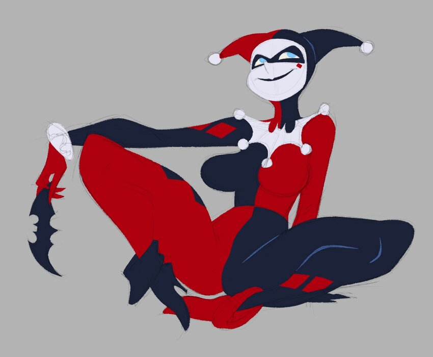 1girl, arm_support, batarang, batman:_the_animated_series, batman_(series), batman_symbol, black_bodysuit, black_lips