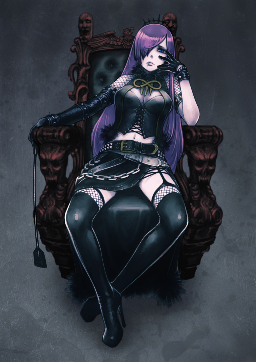 1girl, asymmetrical_gloves, asymmetrical_skirt, belt, black_belt, black_boots, black_corset, black_gloves