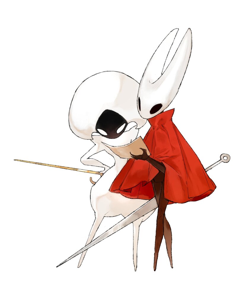 2girls, arthropod_girl, bent_over, blank_eyes, bodysuit, cloak, darkdog, full_body