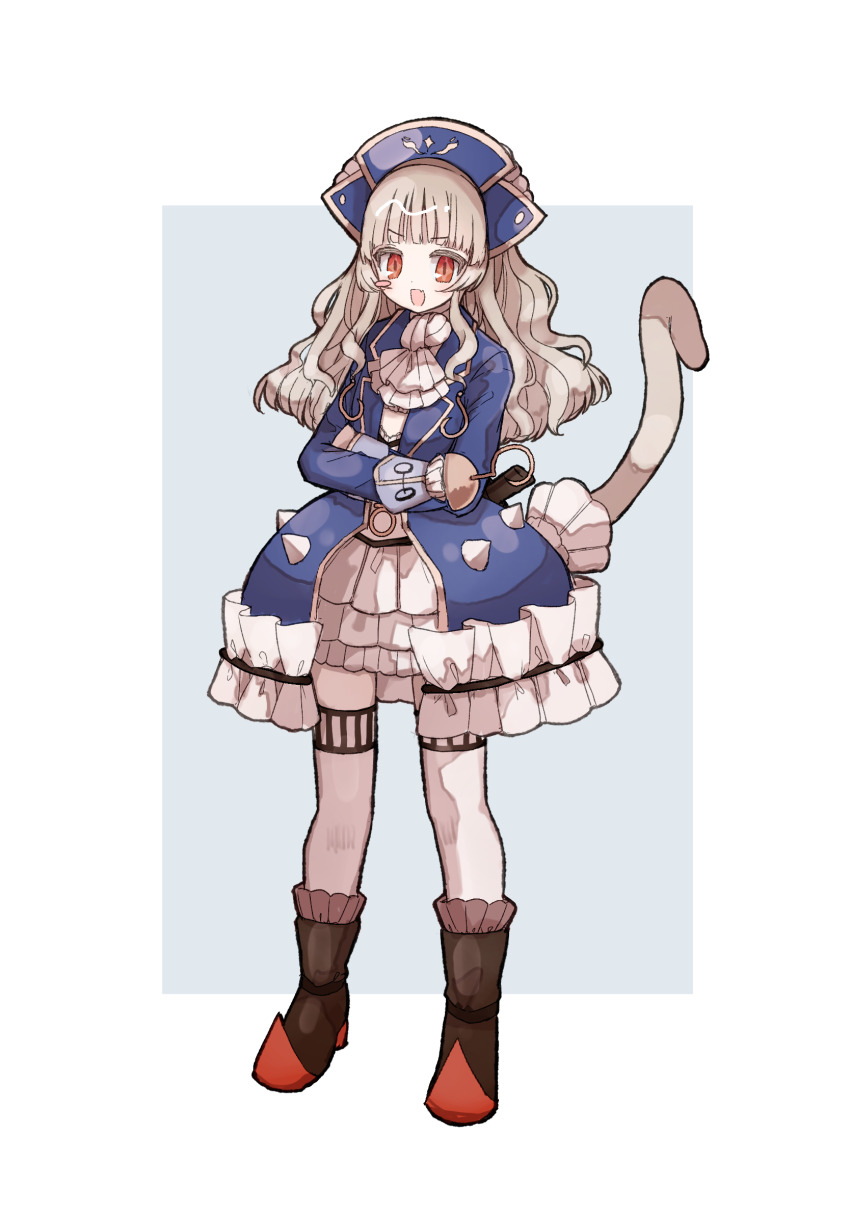 1girl, blonde_hair, boots, butter_run, captain_grace, crossed_arms, dress, frilled_dress