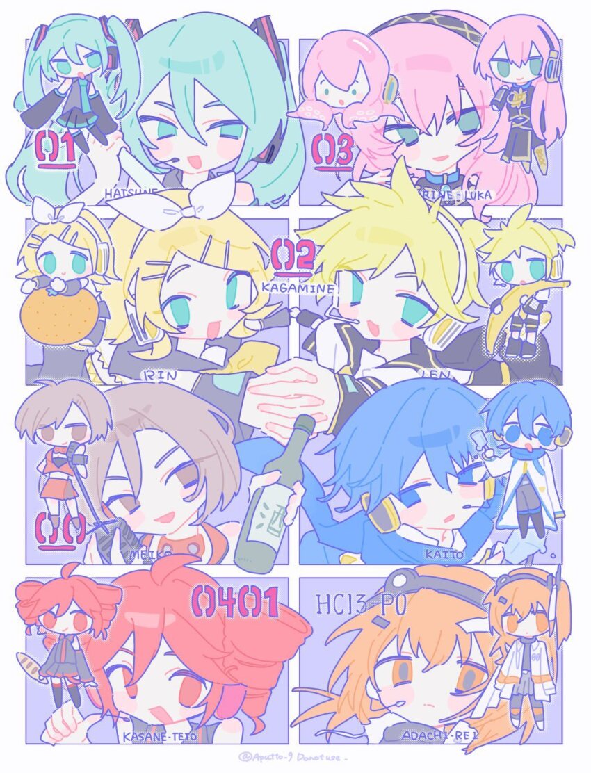 2boys, 6+girls, :d, a.i._voice, adachi_rei, ahoge, apu_(aputto_9), aqua_eyes