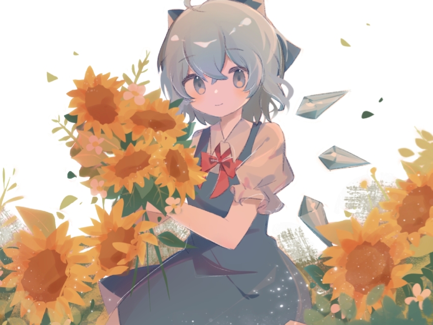 1girl, blue_bow, blue_dress, blue_eyes, blue_hair, bouquet, bow, bowtie