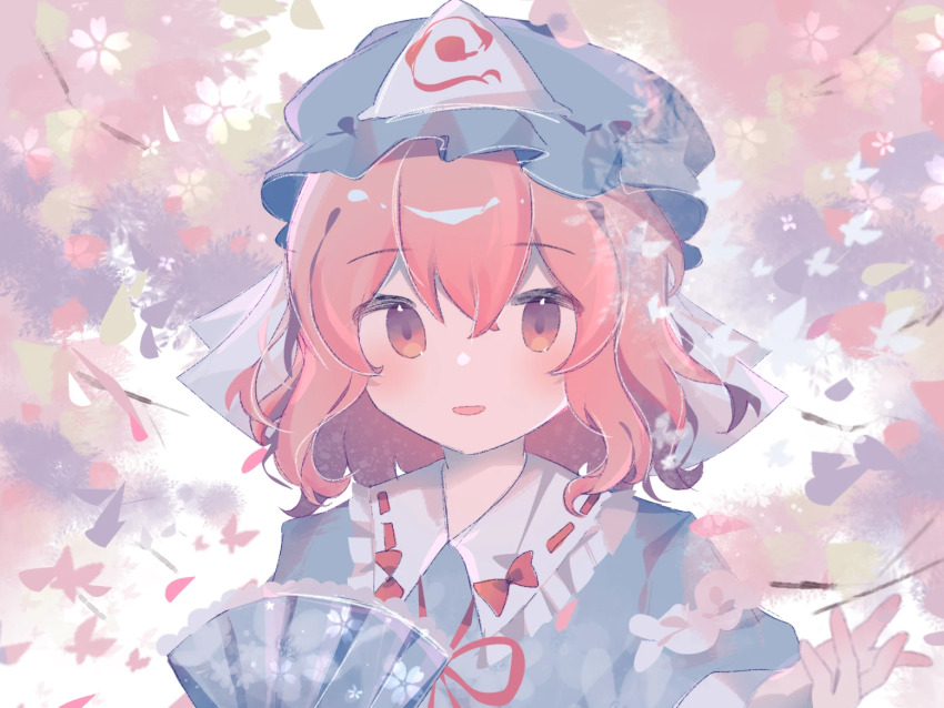 bow, cherry_blossoms, chinese_commentary, commentary_request, dress, floral_background, flower, frilled_dress