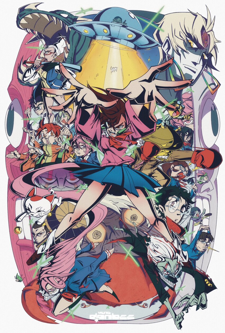 acrobatic_silky_(dandadan), alien, anatomical_model, ayase_momo, ayase_seiko, barefoot, black_hair, blue_jacket