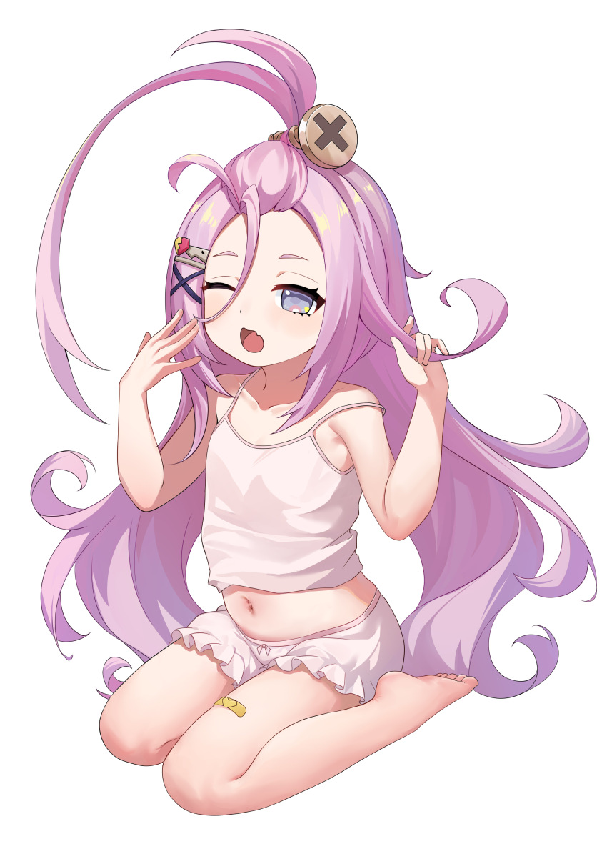 1girl, absurdres, aino_(genshin_impact), alternate_costume, bandaid, bandaid_on_leg, bangs_pinned_back, bare_shoulders