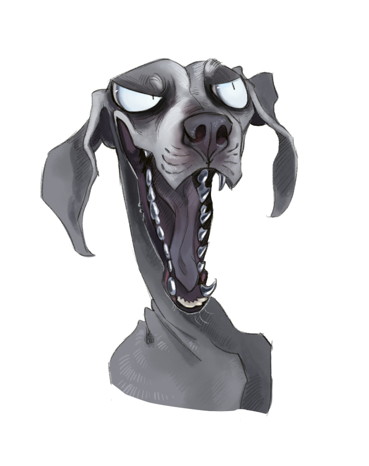 animal, animal_focus, dog, grey_dog, grey_fur, no_humans, open_mouth, original, portrait, sharp_teeth, simple_background, smile, teeth, tischeritsa, white_background