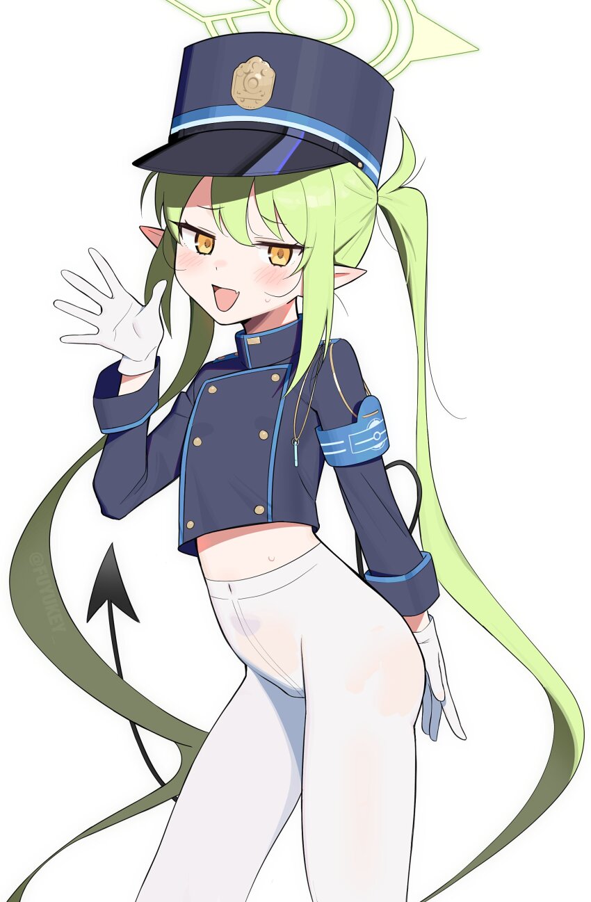 1girl, :d, absurdly_long_hair, absurdly_long_tail, absurdres, armband, black_tail, blue_archive