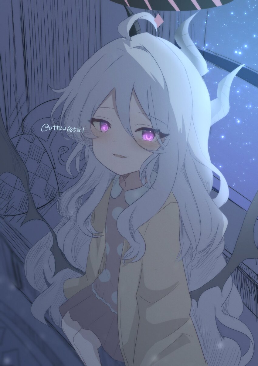 ahoge, black_halo, blue_archive, blush, breasts, demon_girl, demon_horns, demon_wings