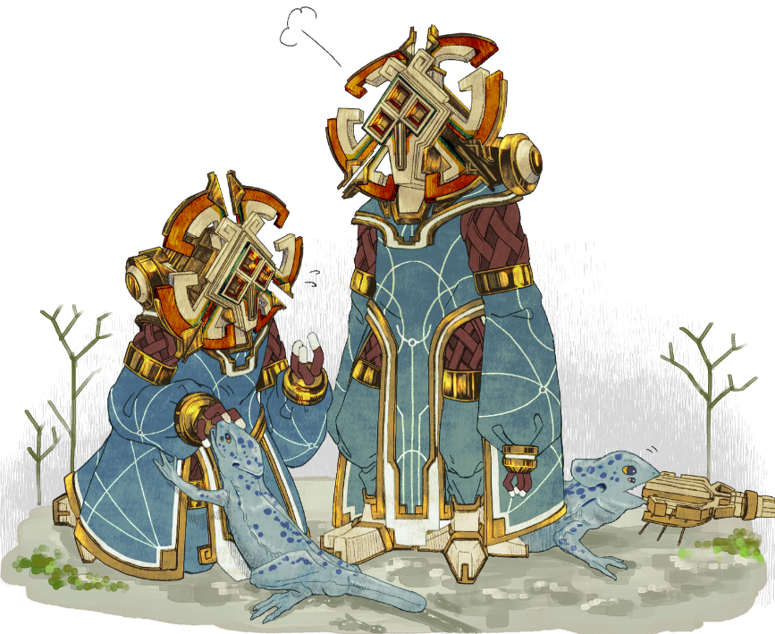 1girl, 1other, aged_down, ambiguous_gender, blue_robe, covered_face, fewer_digits, flying_sweatdrops