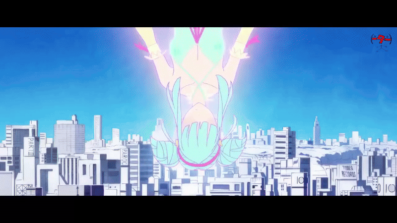 animated, animated_gif, ass, blue_hair, bouncing_breasts, breasts, building, butt_crack