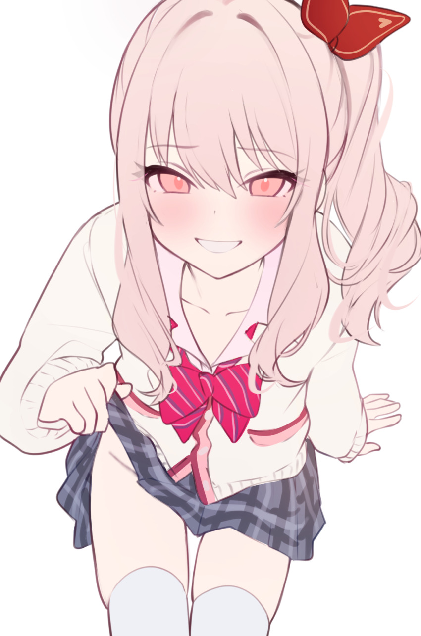 1other, :d, akiyama_mizuki, arm_at_side, arm_support, blush, bow, bowtie