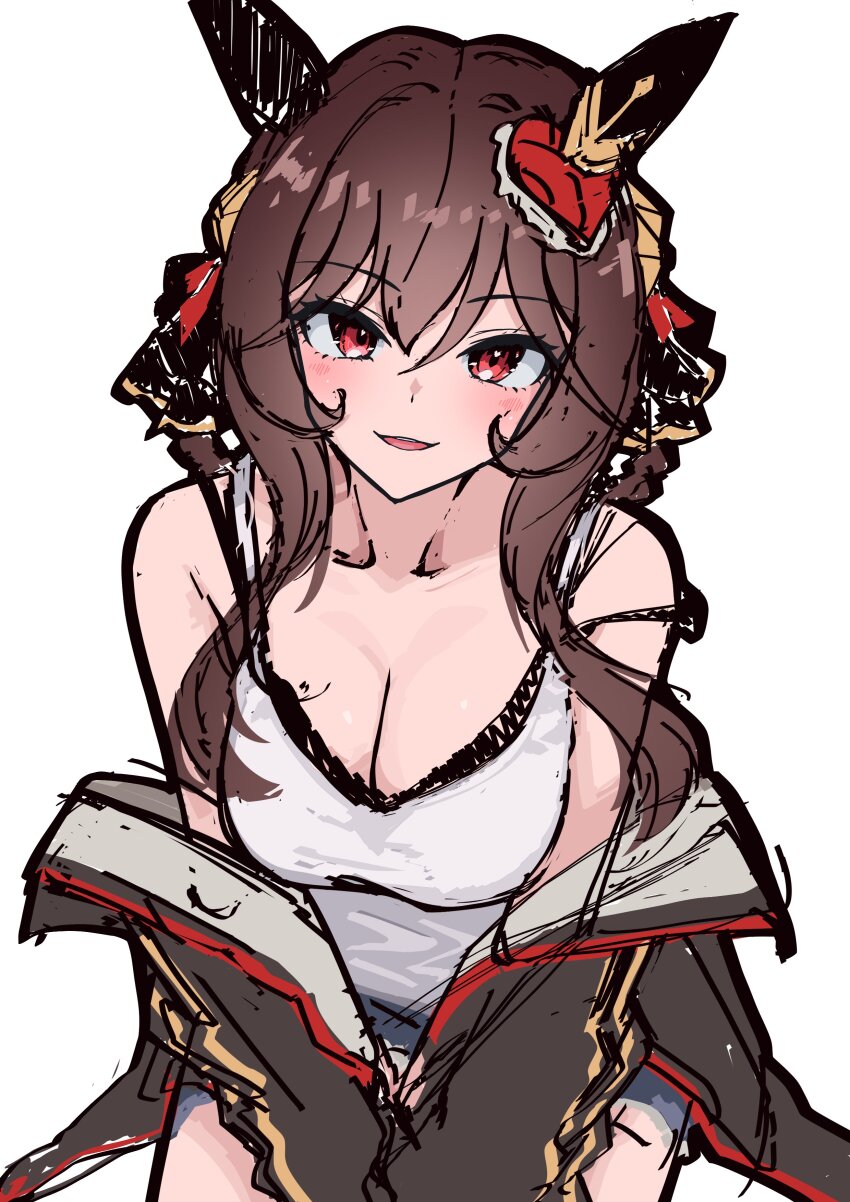 1girl, absurdres, animal_ears, blush, braid, braided_hair_rings, breasts, brown_hair