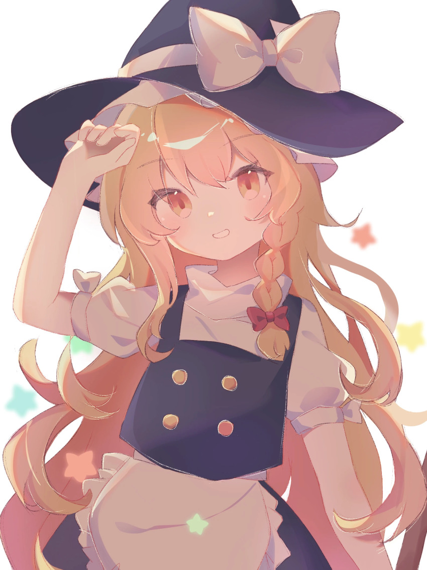 1girl, apron, black_dress, blonde_hair, bow, braid, dress, frills