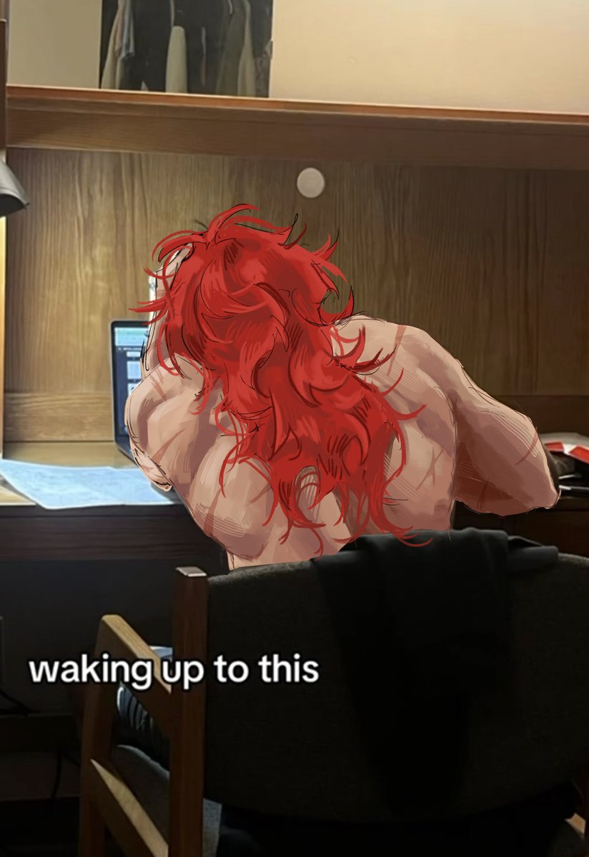 1boy, computer, diluc_(genshin_impact), english_text, from_behind, genshin_impact, highres, meme