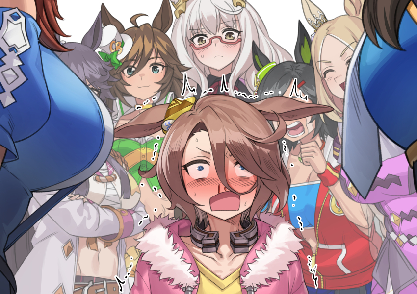 6+girls, ^_^, absurdres, admire_vega_(starry_nocturne)_(umamusume), admire_vega_(umamusume), ahoge, animal_ears, bandages