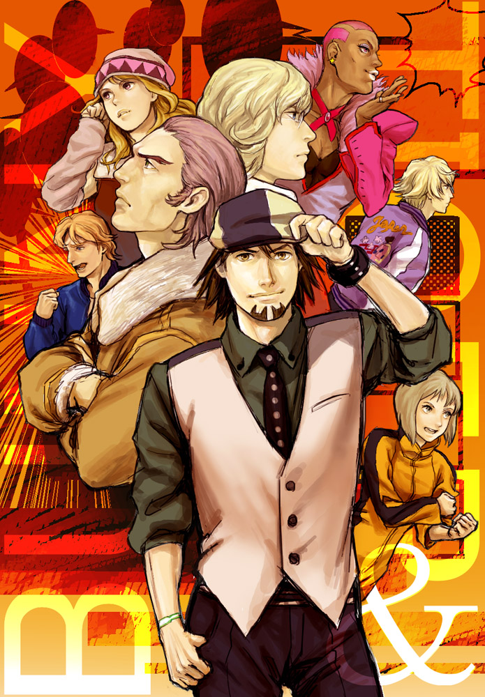 10s, 2girls, 6+boys, antonio_lopez, barnaby_brooks_jr., beanie, blonde_hair, blue_eyes