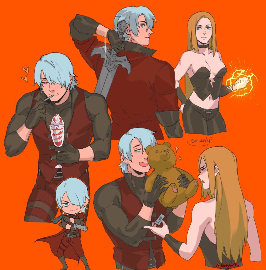 bare_shoulders, black_bustier, black_choker, black_gloves, black_shirt, blonde_hair, blue_eyes, breasts