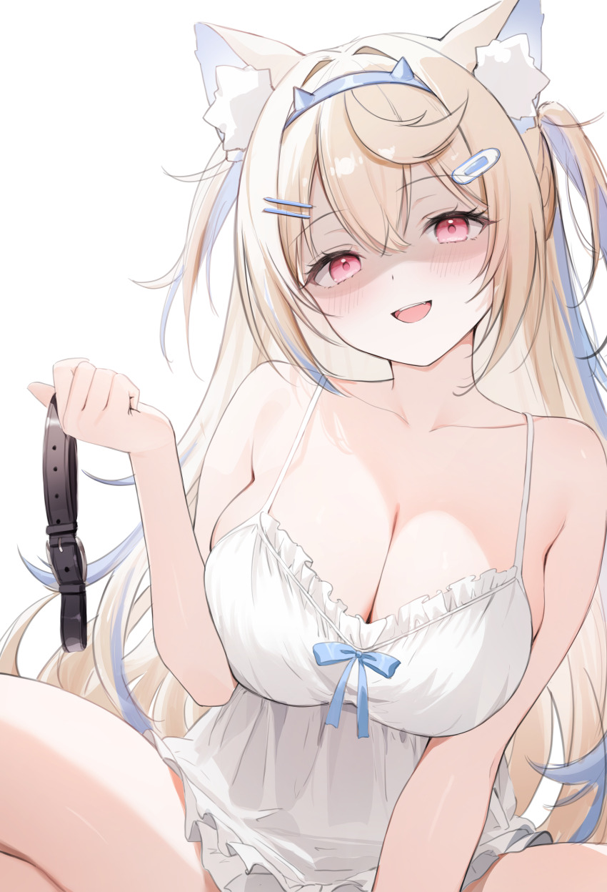 1girl, :d, absurdres, alternate_costume, animal_ear_fluff, animal_ears, bandaid, bandaid_hair_ornament