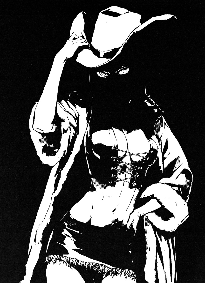 1girl, 2025, arm_up, breasts, cleavage, coat, commentary, commission