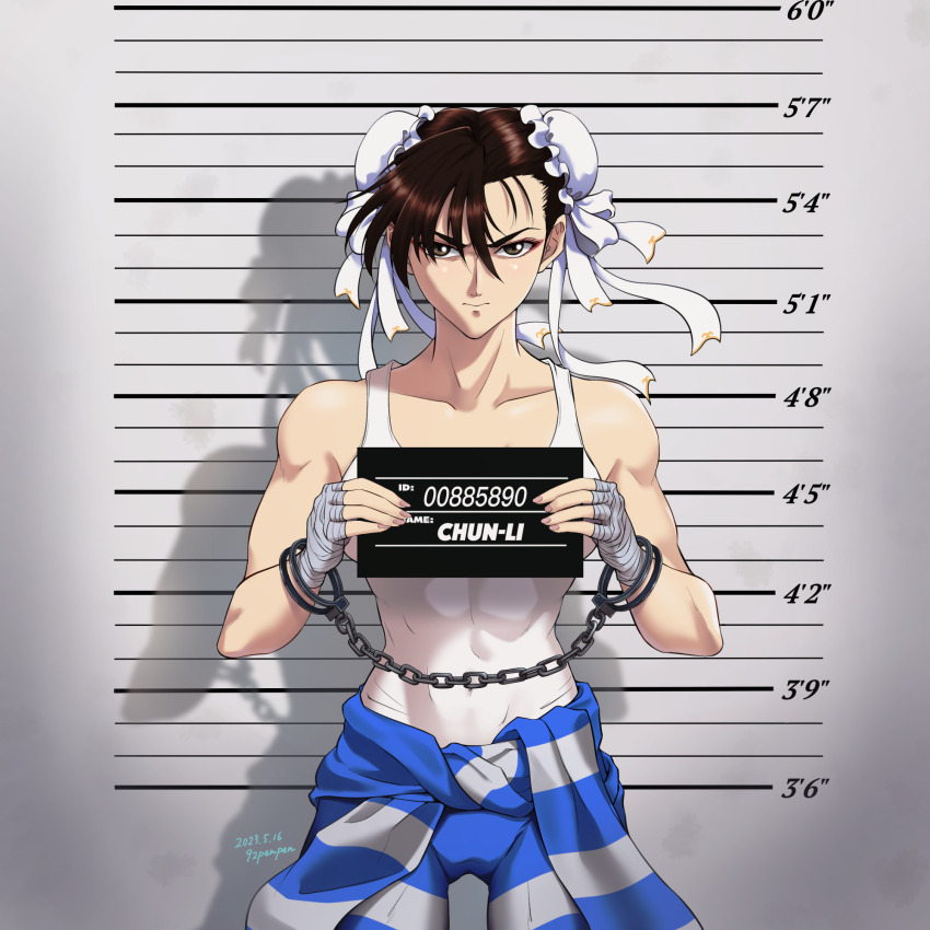 1girl, 92penpen, capcom, chun-li, commission, cuffs, handcuffs, highres