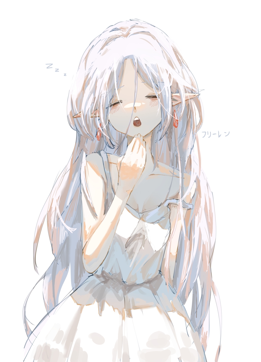 1girl, absurdres, alternate_hairstyle, closed_eyes, collarbone, commentary, cowboy_shot, dress