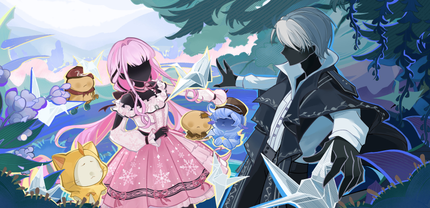 1boy, 1girl, absurdres, ahoge, alcohol076, animal, arm_cutout, bare_shoulders