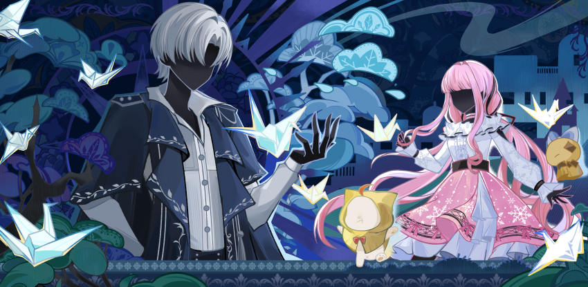 1boy, 1girl, :t, absurdres, ahoge, alcohol076, animal, bare_shoulders