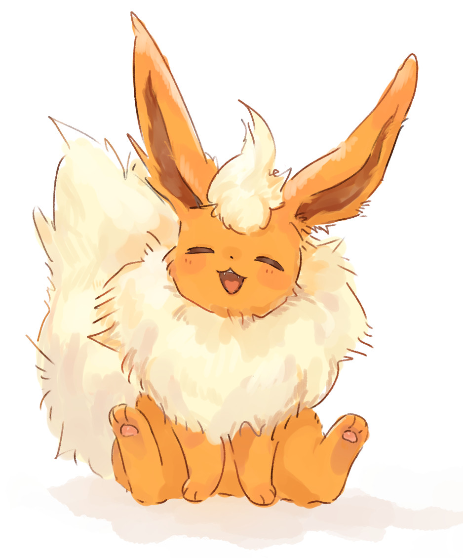 :3, animal_ears, blush, closed_eyes, commentary_request, facing_viewer, fangs, flareon