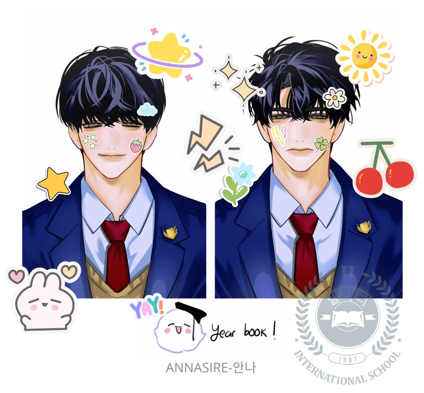 2boys, absurdres, annasire, bags_under_eyes, biyoo_(omniscient_reader's_viewpoint), black_hair, blue_coat, coat