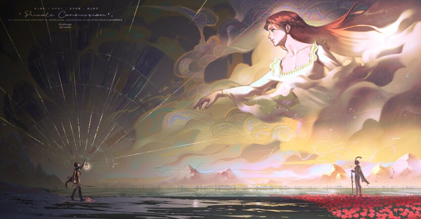 1boy, 1girl, absurdres, breasts, caballero58, chinese_commentary, cleavage, collarbone