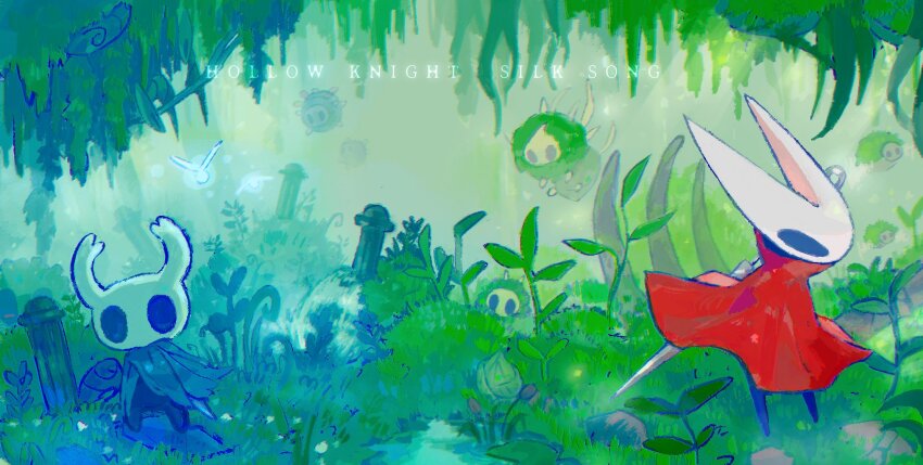 1girl, 1other, black_eyes, blipbugbug, cloak, commentary, copyright_name, english_commentary