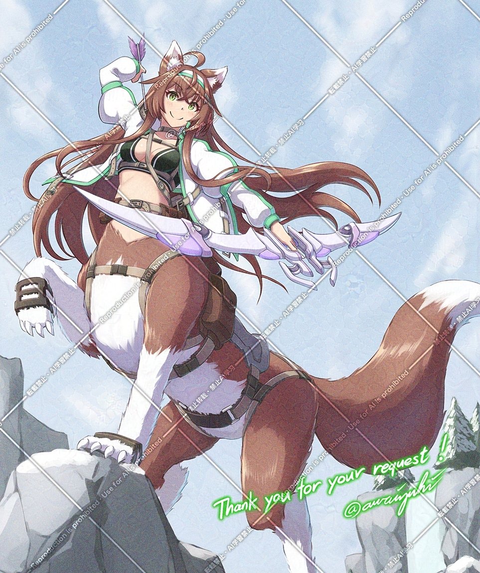 1girl, ahoge, animal_ears, arm_up, arrow_(projectile), awaiyuhi, belt, belt_pouch