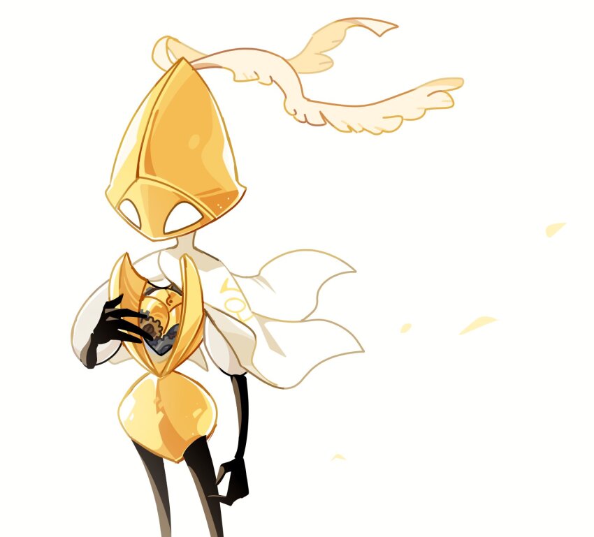 1other, arthropod_limbs, black_skin, cloak, colored_skin, cropped_legs, gears, highres