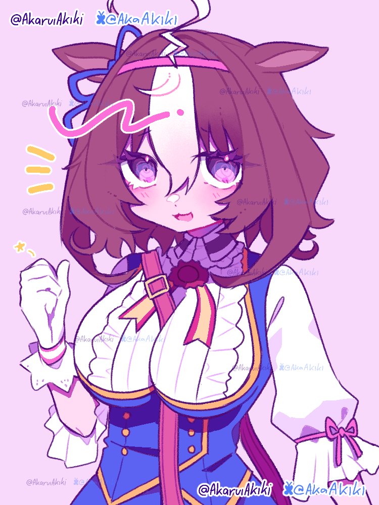 1girl, ahoge, akaruiakiki, animal_ears, between_breasts, blue_dress, blush, bow