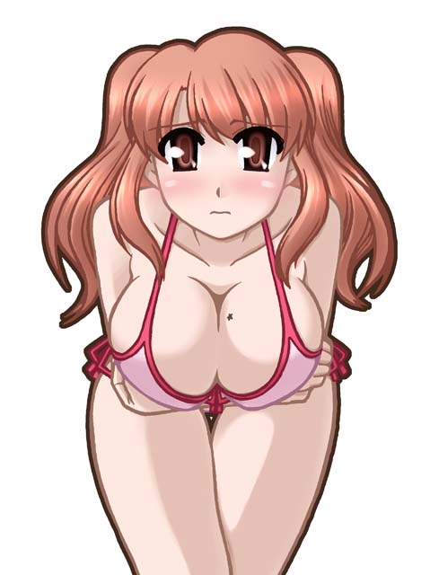 00s, 1girl, asahina_mikuru, bent_over, bikini, blush, breasts, brown_eyes