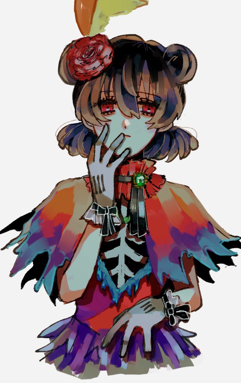 1girl, 47music2, black_hair, brooch, disney, disneyland, double_bun, dress